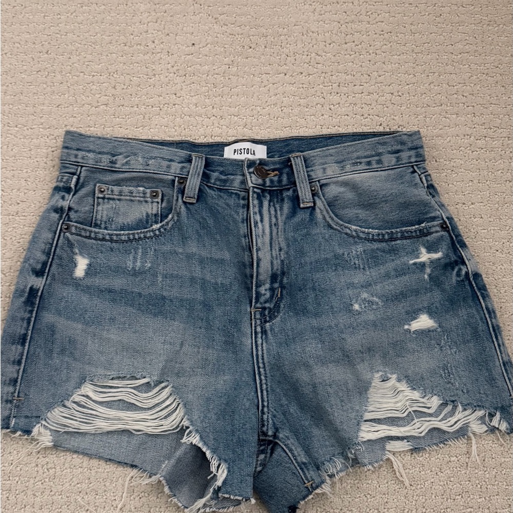 Pistola Women's Ripped Jean Shorts - Light Blue